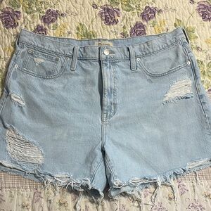 Madewell Distressed Light Blue Denim Shorts